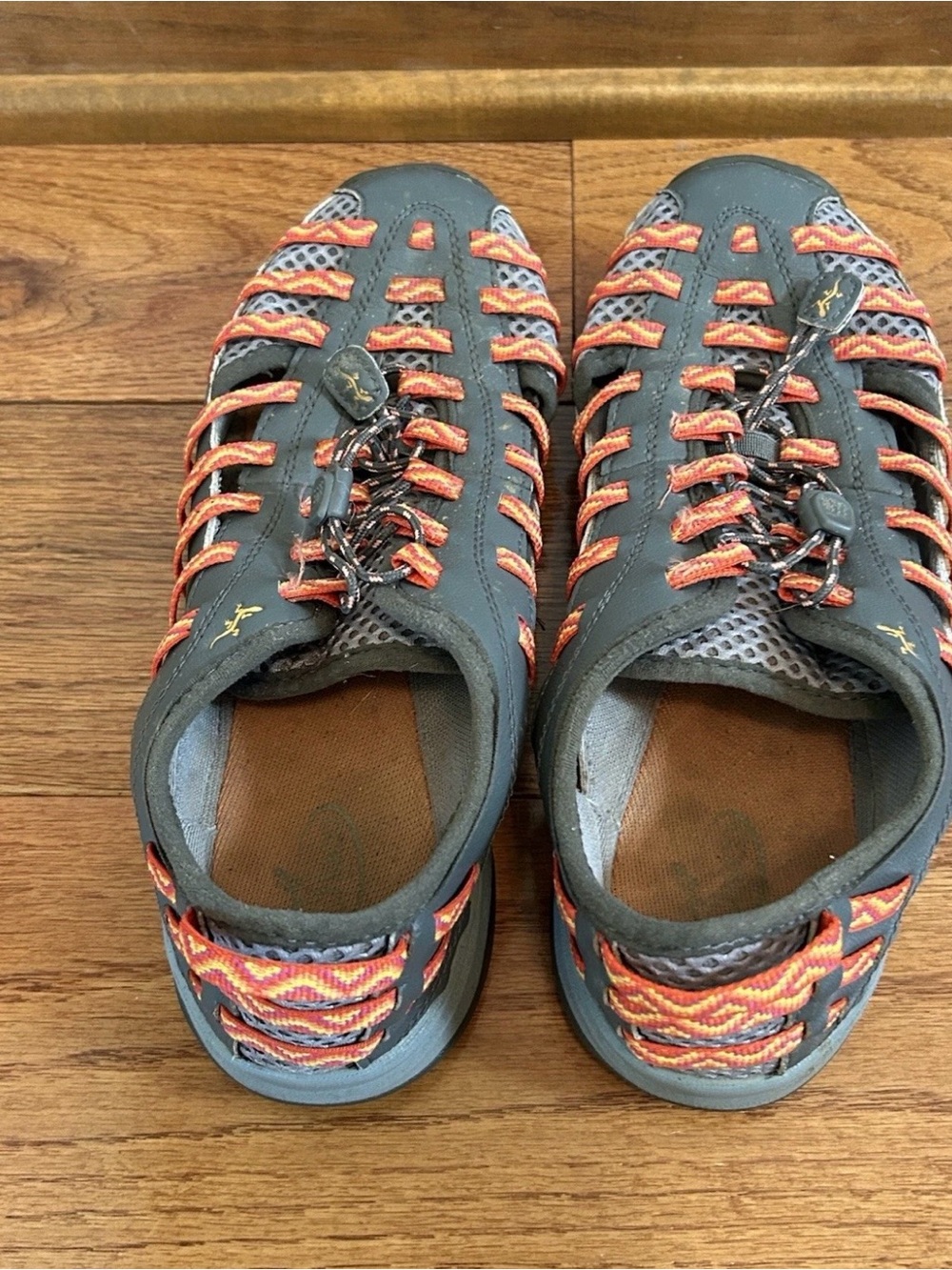 Unisex Chaco Gray Sandals with Orange Accent Straps
